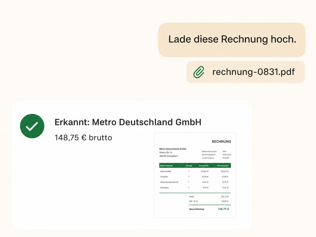 Chat-Dialog: „Lade diese Rechnung hoch.